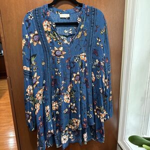 Altar’d State Women's Floral Boho Peasant Tunic Mini Dress Bohemian MEDIUM